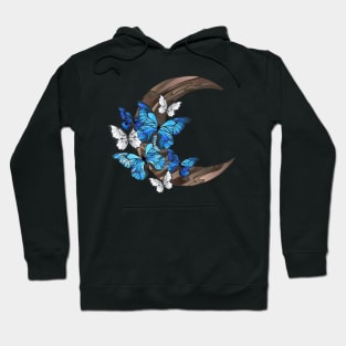 Blue butterflies on wooden crescent Hoodie